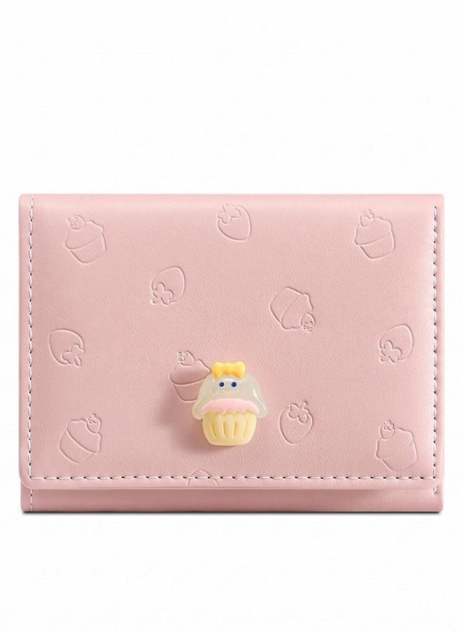 LacyLook Cute Small Trifold Wallets for Teen Girl Women PU Leather Trifold Small Wallet Cash Pocket 3D Art Design Coin Purse Holder with ID Window for Girls Women (Pink) - Image 1