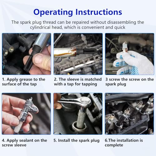ZKTOOL 14mm Cylinder Head Rethreaded Kit, Spark Plug Thread Repair Kit,14mm Reamer Cylinder Thread Repair Tool,Spark Plug Rethreader Kit,4 Thread Insert. M14 x 1.25 - Image 4
