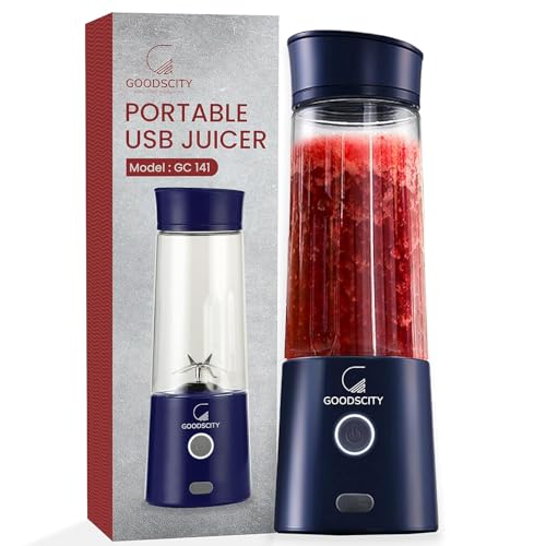 Goodscity Blender For Smoothie And Juices | Portable Hand Blender For Kitchen &Gym | Usb Rechargeable Fruit Juicer | 6 Sharp SS Blade | 400 Ml Food Grade Jar | Long Battery |1 Yr Warranty| GC141 - Image 1