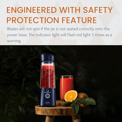 Goodscity Blender For Smoothie And Juices | Portable Hand Blender For Kitchen &Gym | Usb Rechargeable Fruit Juicer | 6 Sharp SS Blade | 400 Ml Food Grade Jar | Long Battery |1 Yr Warranty| GC141 - Image 5
