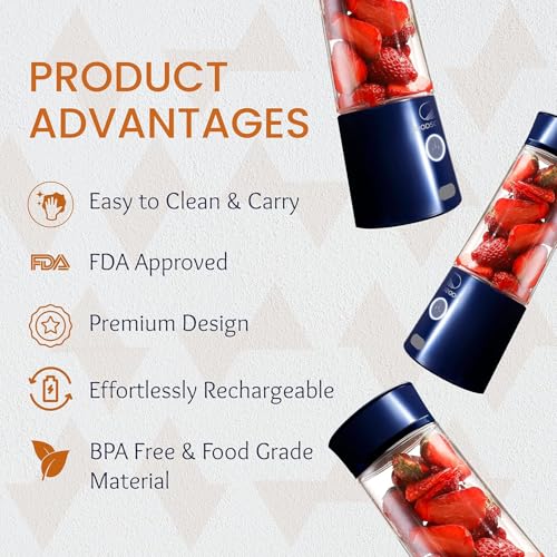 Goodscity Blender For Smoothie And Juices | Portable Hand Blender For Kitchen &Gym | Usb Rechargeable Fruit Juicer | 6 Sharp SS Blade | 400 Ml Food Grade Jar | Long Battery |1 Yr Warranty| GC141 - Image 4