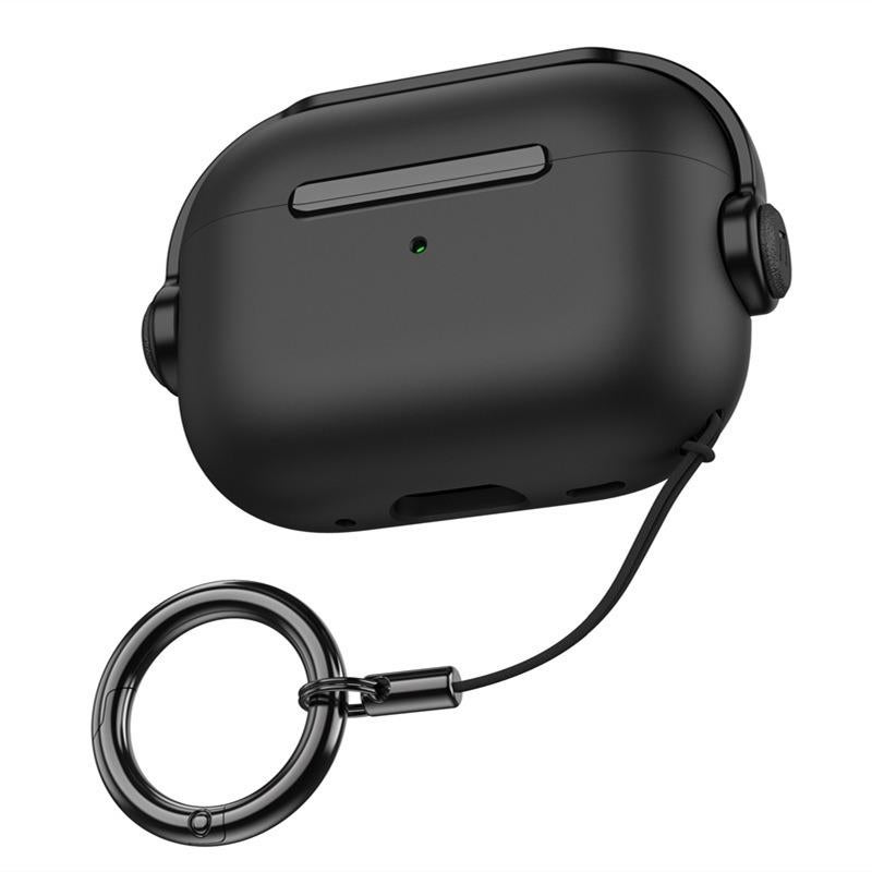 For AirPods Pro 3 Music Boy TPU Earphone Protective Cover with Lanyard Clip(Black)