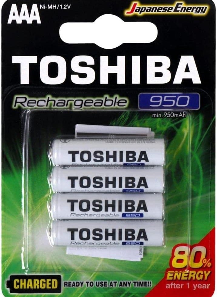 Toshiba 4-Piece AAA RECHARGEABLE BATTERY CELL JAPANESE ENERGY 950 MAH  - Image 1