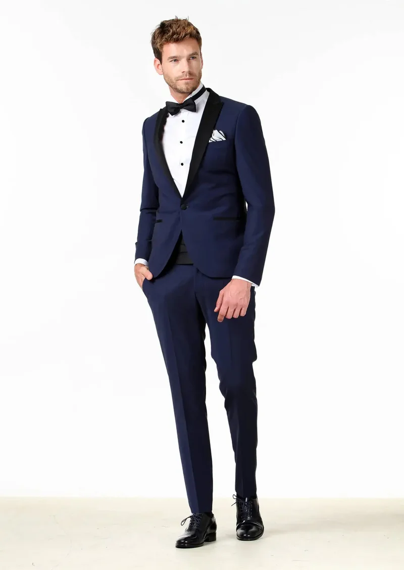 RAMSEY Saks Plain Fashion Slim Fit Double Breasted Collar Weaving Tuxedo