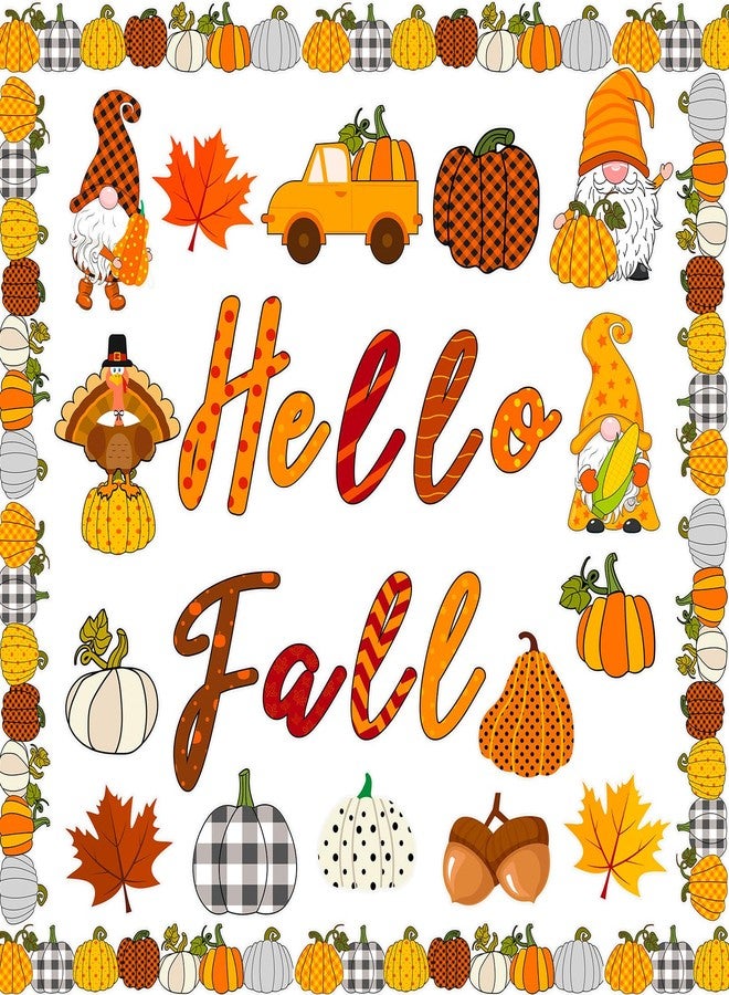 Faccito 70 Pcs Thanksgiving Bulletin Board Decorations Set Hello Fall Cutouts with Autumn Gnome Pumpkin Borders Trim Thanksgiving Classroom Decor for Home School Office Supplies - Image 1