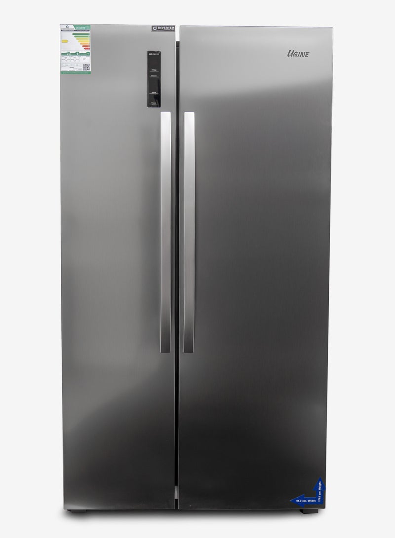 Ugine Refrigerator & Freezer, Side By Side, 637 L, 22.4 Cu.Ft, Steel - URKSBS637 - Image 1