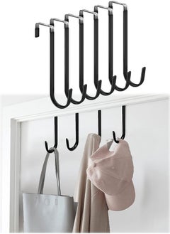 Mmmon 6 Pack Over the Door Hooks,Door Hangers Hooks with Rubber Prevent Scratches Heavy Duty Organizer Hooks for Living Room,Bathroom,Bedroom,Kitchen Hanging Clothes,Towels,Hats,Coats,Bags(Black)  - Image 1