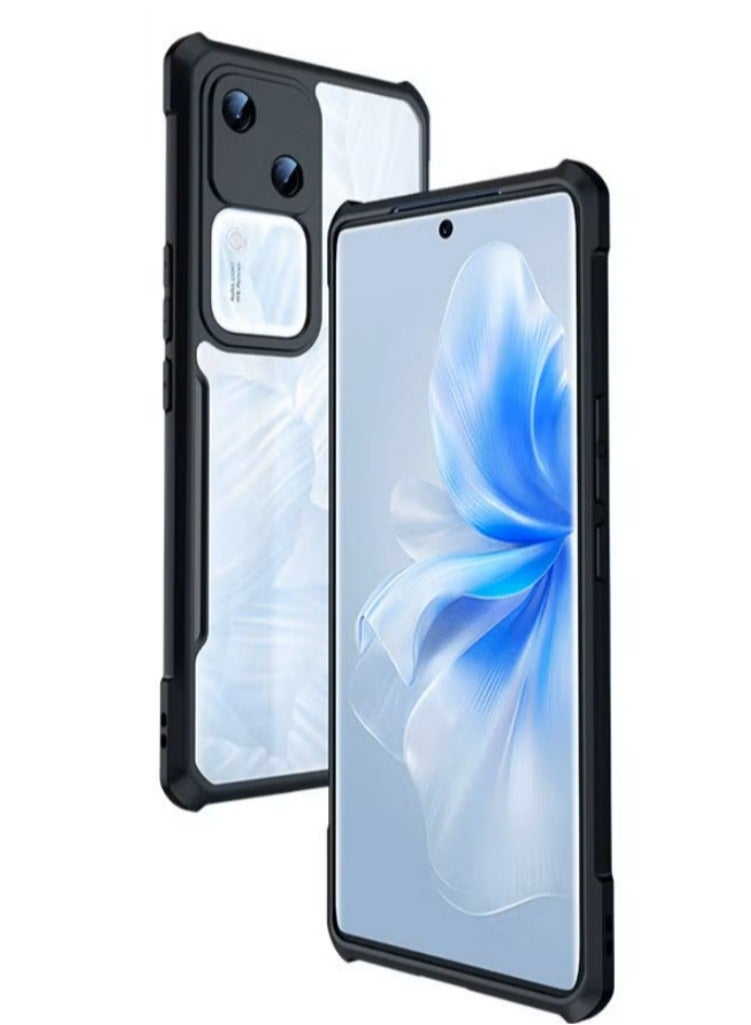 vivo V30 5G Case Cover, Ultra-Thin Lightweight Cover Soft TPU Bumper + Acrylic Clear Back Mobile Phone Case Cover Black - Image 1