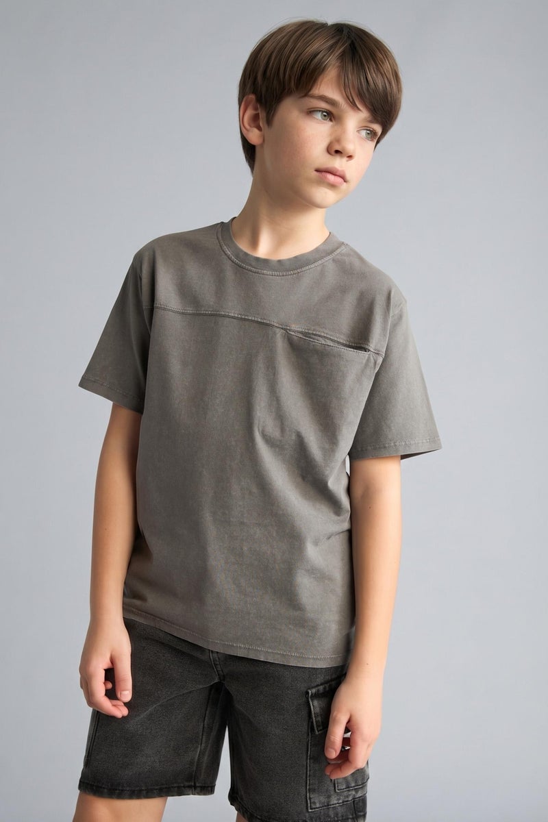DeFacto Grey Boy Boy New Regular Fit Crew Neck T-Shirt Casual - Image 3