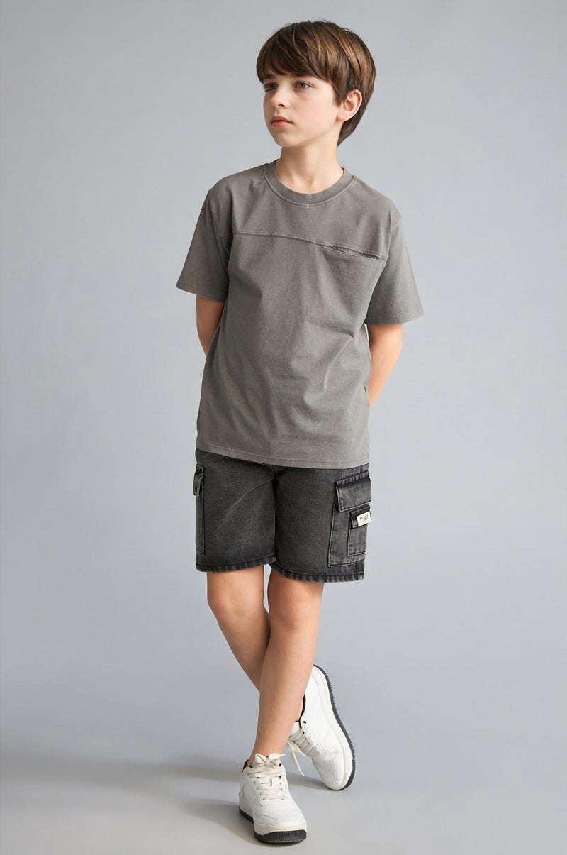 DeFacto Grey Boy Boy New Regular Fit Crew Neck T-Shirt Casual - Image 2