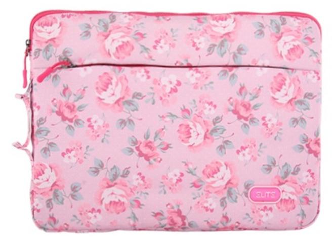 ELITE Laptop Sleeve 15.6" – Pink Floral Design with Fluffy Velvet Interior & Outer Pocket - Image 1