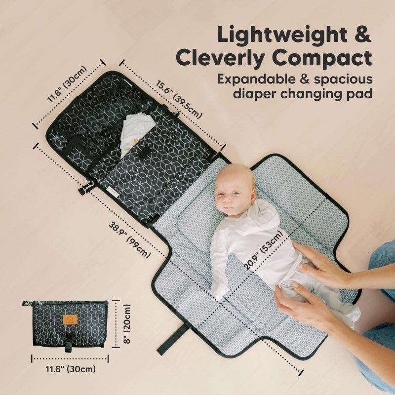 KeaBabies Portable Diaper Changing Pad - Large Waterproof Baby Changing Mat, Compact Travel Diaper Clutch, Functional Pockets Fit Newborn Essentials, Wipeable  Padded Baby Changer (Black Geo) - Image 3