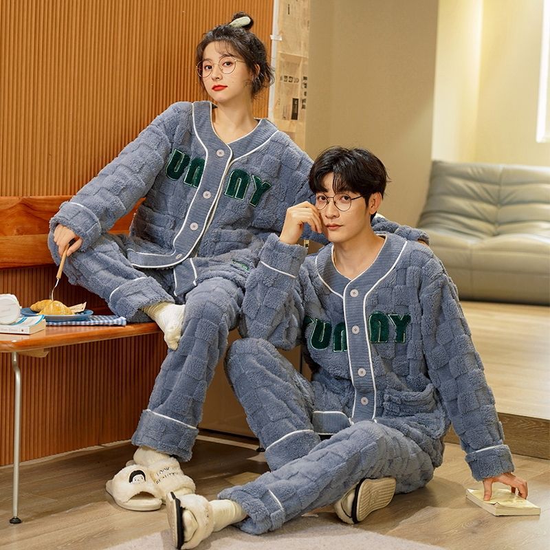 Couple Pajamas Coral Fleece Home Clothes For One Man And One Woman Flannel Thickened Fleece-Lined Warm Kimono Suit - Image 3