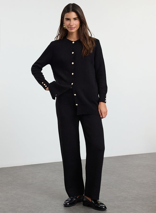 trendyol Black Pearl Buttoned Knitwear Bottom-Top Set TCTAW25US00035 - Image 1