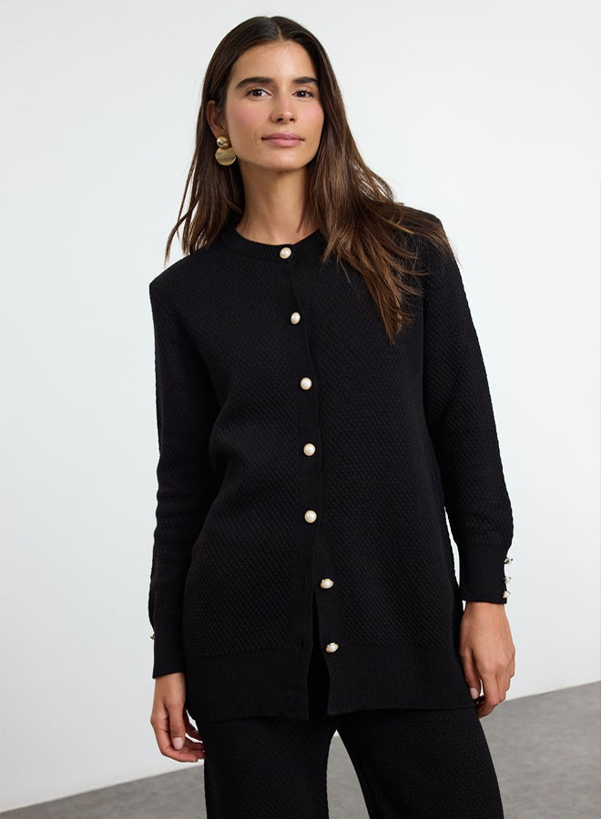 trendyol Black Pearl Buttoned Knitwear Bottom-Top Set TCTAW25US00035 - Image 2