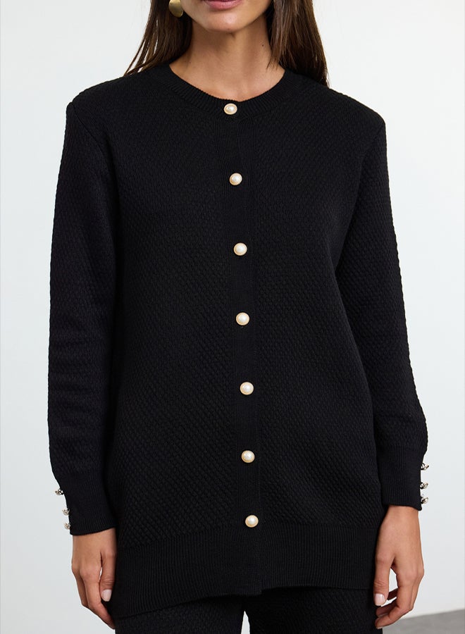 trendyol Black Pearl Buttoned Knitwear Bottom-Top Set TCTAW25US00035 - Image 3