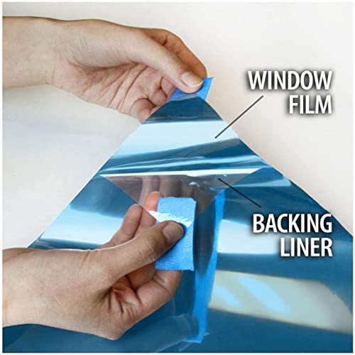 WISDOM One Way Mirror Window Film Daytime Privacy, Sun Blocking Heat Control Anti UV Reflective Film Static Cling Window Tint for Home Office Living Room (Silver Blue Window Film, 20" x 120) - Image 3