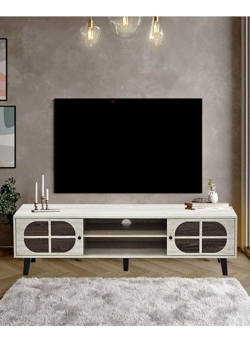Living - طاولة تلفزيون ماليزية مع رف، طلاء أكريليك 160*40*45 سم. - Image 1