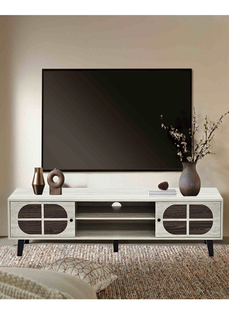 Living - طاولة تلفزيون ماليزية مع رف، طلاء أكريليك 160*40*45 سم. - Image 1