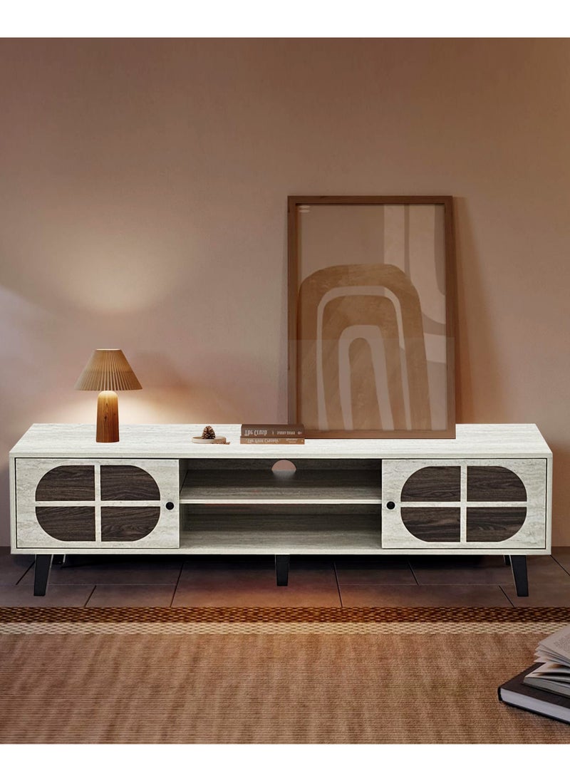 Living - طاولة تلفزيون ماليزية مع رف، طلاء أكريليك 160*40*45 سم. - Image 1
