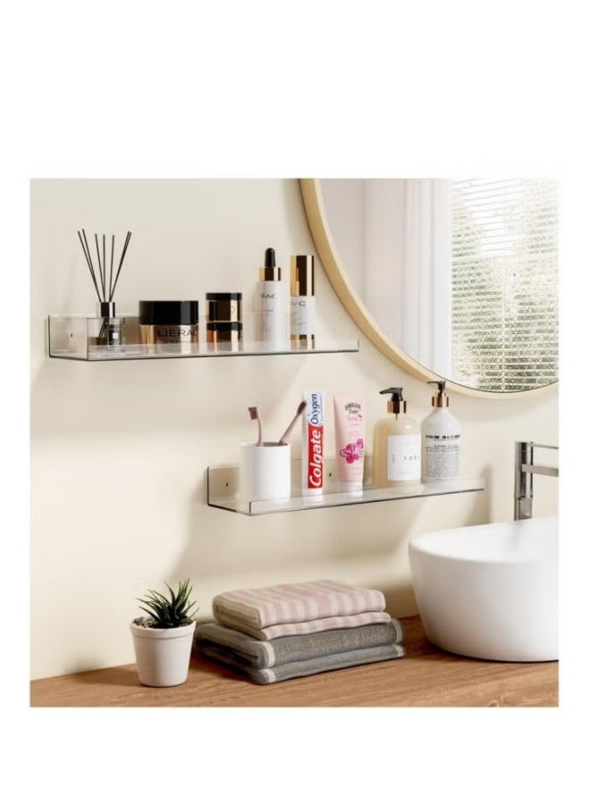 MIXDE Adhesive Clear Bathroom Stroage Shelves, Acrylic Wall Shelf Organizer, Floating Shelves Wall Mounted, Set of 4 - Image 4