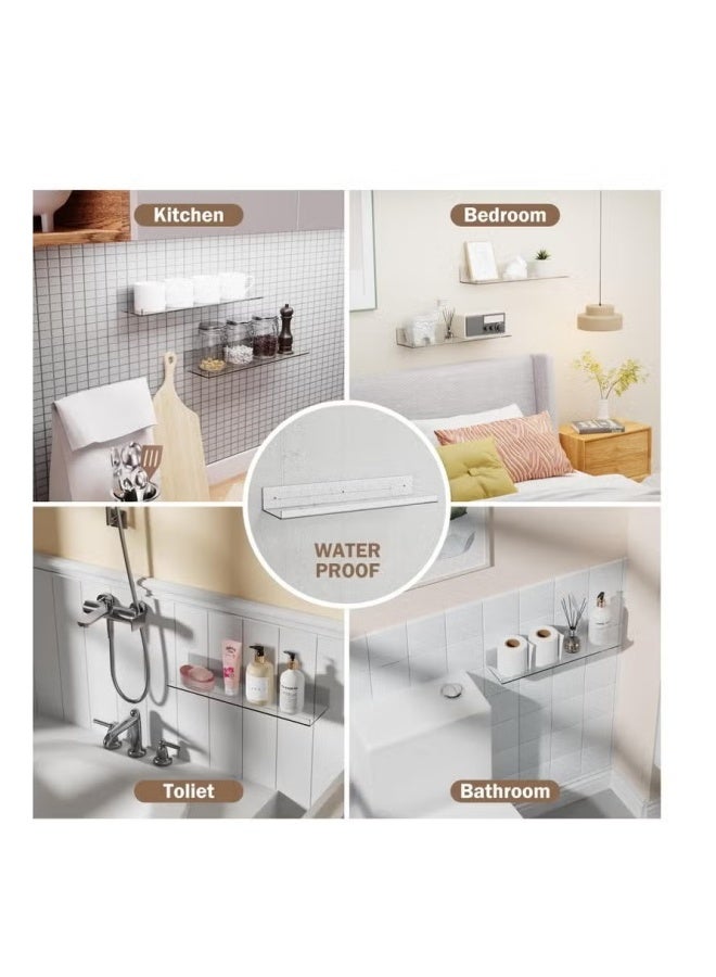 MIXDE Adhesive Clear Bathroom Stroage Shelves, Acrylic Wall Shelf Organizer, Floating Shelves Wall Mounted, Set of 4 - Image 2