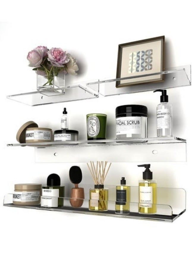 MIXDE Adhesive Clear Bathroom Stroage Shelves, Acrylic Wall Shelf Organizer, Floating Shelves Wall Mounted, Set of 4 - Image 1