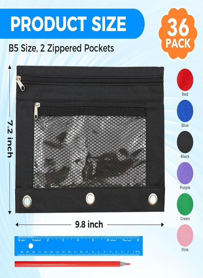 ASBEFORE 36Pcs Pencil Pouch for 3 Ring Binder - Pen Case 3 Hole Pencil Pouch Zipper Bag Holder Bulk Accessories Clear Window Aesthetic Organizer Pockets - Image 2
