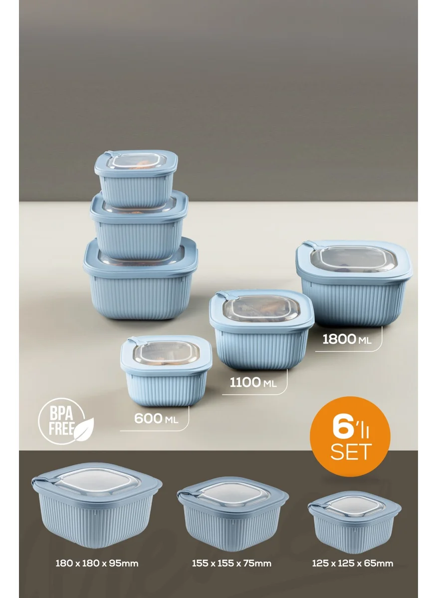 Vienev 6 Piece 2X (600-1100-1800 Ml) Microwave and Freezer Suitable VIP Covered Special Storage Container Set Blue