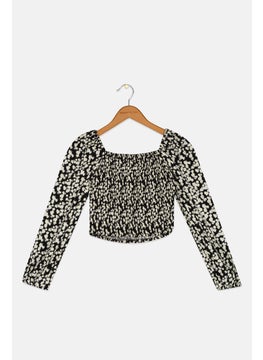 Pepe Jeans Kids Girl Allover Print Long Sleeves Blouse, Black  - Image 1