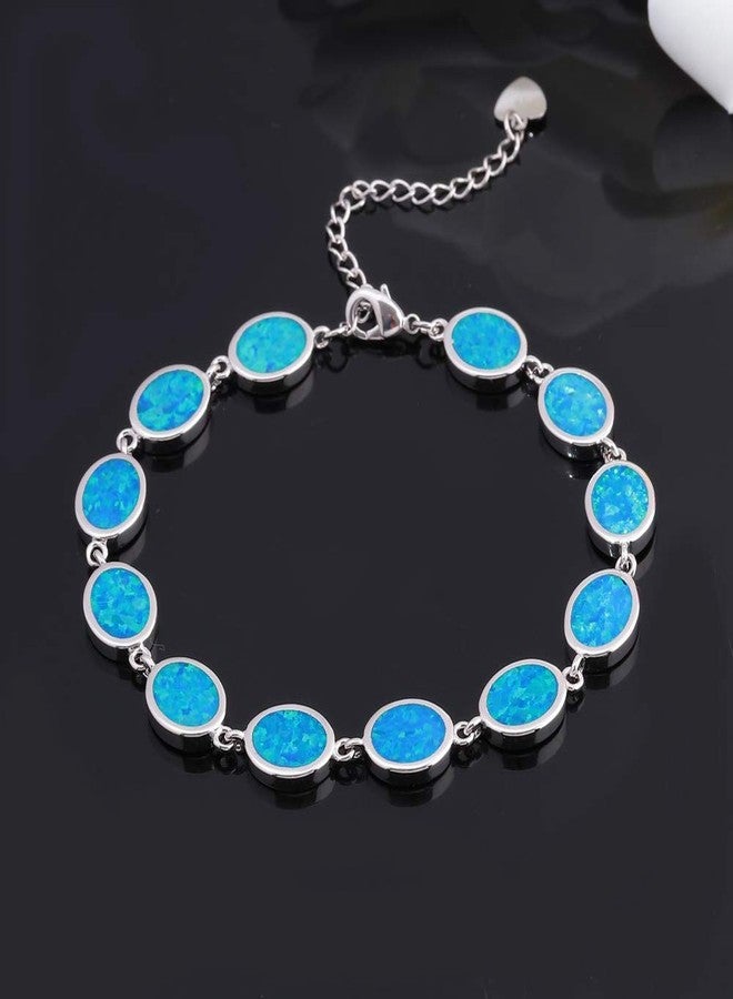 CiNily 14K White Gold Plated Blue Fire Opal Bracelet Ladies Opal Jewelry - Image 2