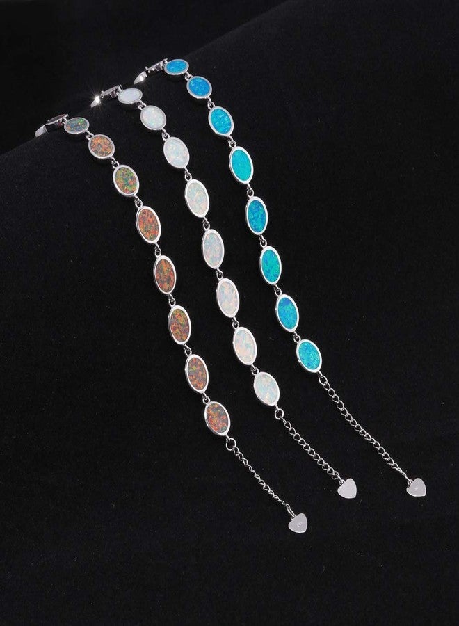 CiNily 14K White Gold Plated Blue Fire Opal Bracelet Ladies Opal Jewelry - Image 5