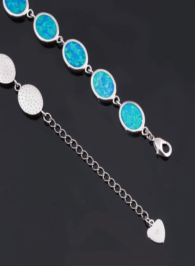 CiNily 14K White Gold Plated Blue Fire Opal Bracelet Ladies Opal Jewelry - Image 4