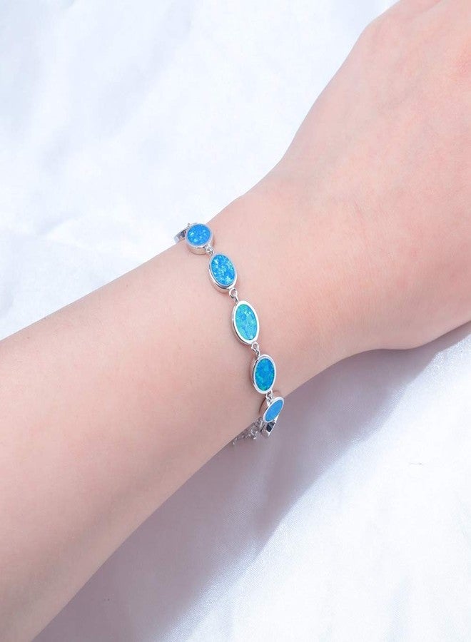 CiNily 14K White Gold Plated Blue Fire Opal Bracelet Ladies Opal Jewelry - Image 3
