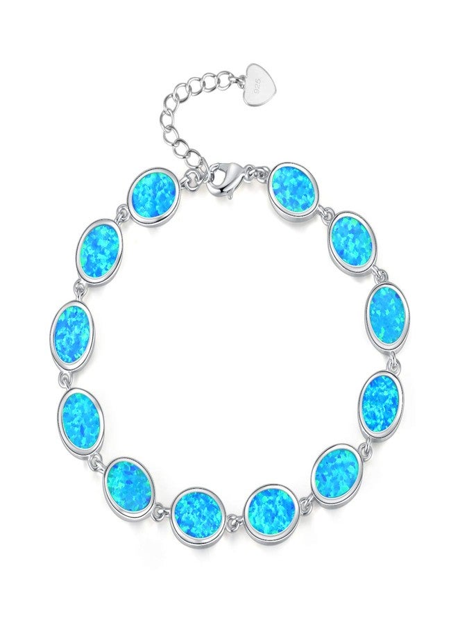 CiNily 14K White Gold Plated Blue Fire Opal Bracelet Ladies Opal Jewelry - Image 1