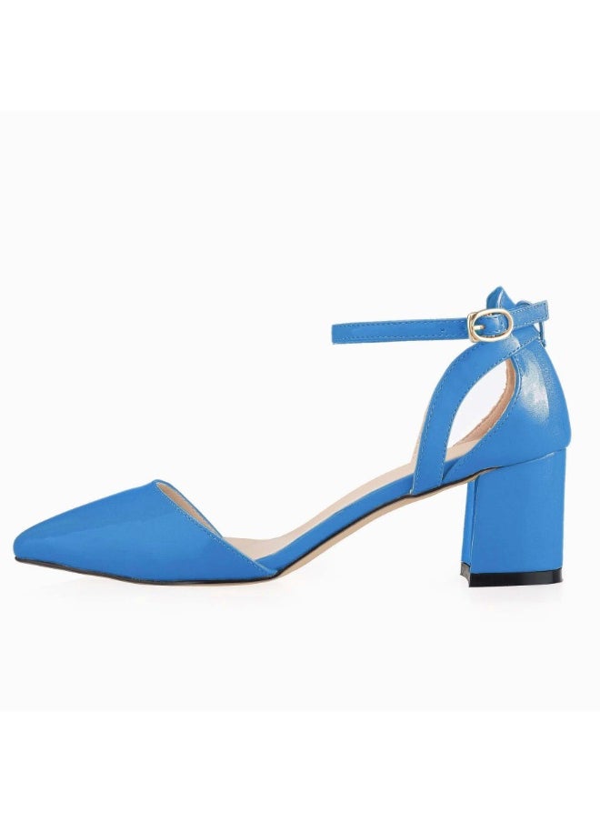 Loquat Chunky-heel stylish and versatile pointed-toe high-heel shoes 6cm Sky Blue  - Image 2