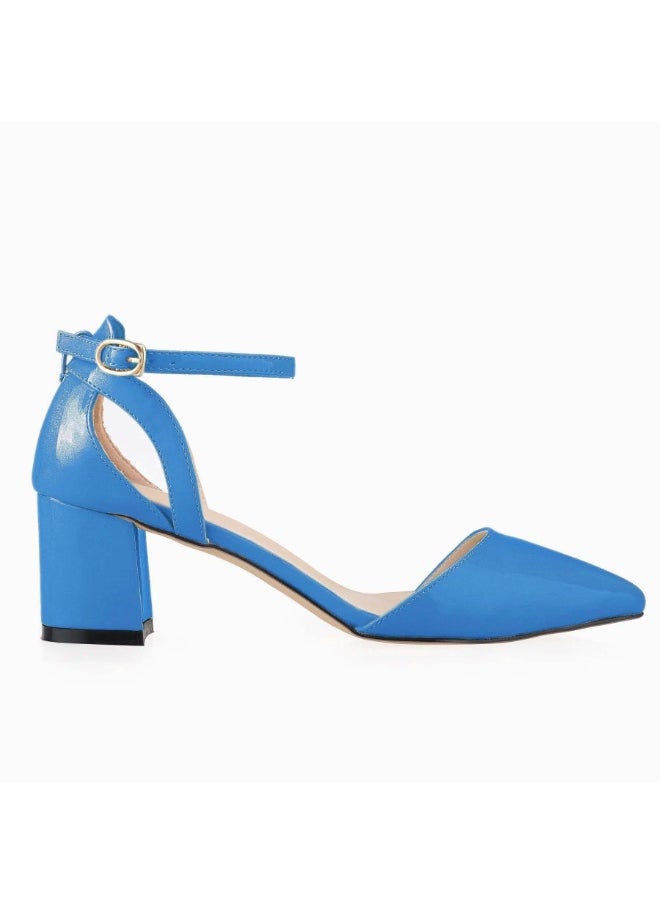 Loquat Chunky-heel stylish and versatile pointed-toe high-heel shoes 6cm Sky Blue  - Image 1