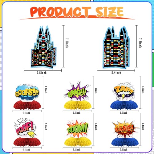 KSKSPE Hero Theme Party Decorations8 PCS KSKSPE Hero Centerpieces for Tables Honeycomb Centerpieces 3D Hero Theme Party Decor Supplies Boys Girls - Image 5