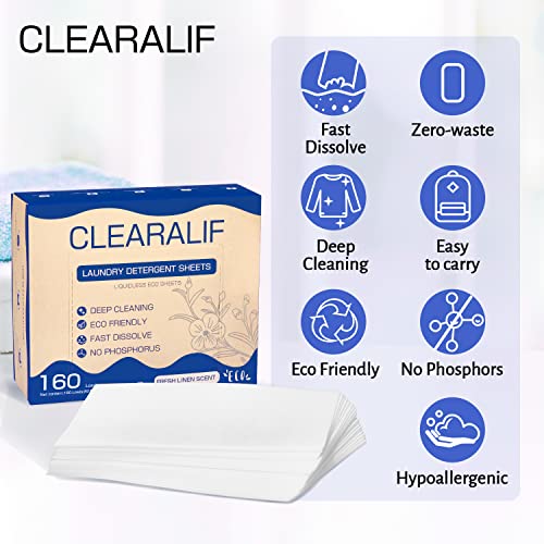 CLEARALIF Laundry Detergent Sheets Up to 160 Loads, Fresh Linen - Great For Travel,Apartments, Dorms,Laundry Detergent Strips Eco Friendly & Hypoallergenic - Image 5