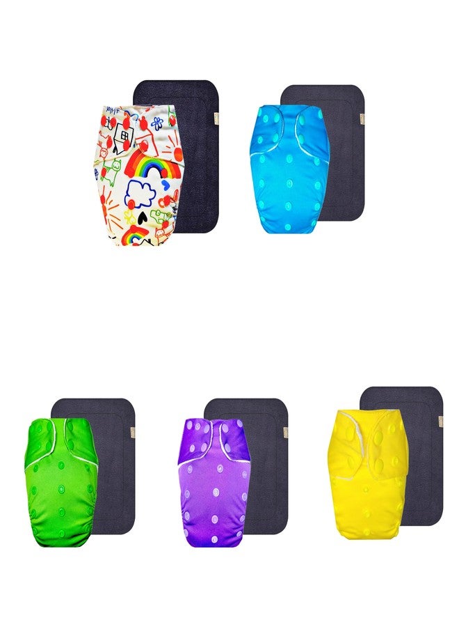 Dumbledo Premium Cloth Diaper with Gray Insert (Pack of 5) | Dry Feel and Comfortable | Reusable & Washable | Adjustable Snaps | Worry-Free Diapering | 3 Months - 3 Years | Unisex Baby - Image 1