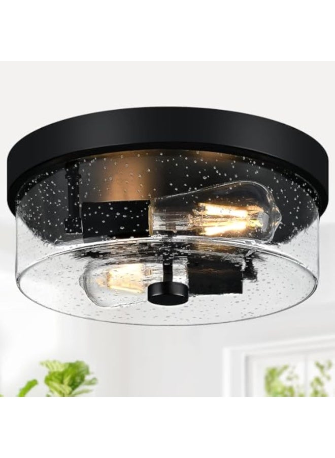 Arabest Black Flush Mount Ceiling Light Fixtures, 2-Light Ceiling Mount for Farmhouse with Seeded Glass Lampshade, Industrial Flush Mount Light Fixture Farmhouse for Hallway, Kitchen, Entryway and Foyer - Image 1