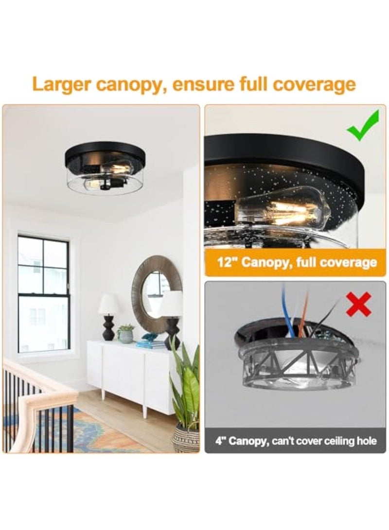 Arabest Black Flush Mount Ceiling Light Fixtures, 2-Light Ceiling Mount for Farmhouse with Seeded Glass Lampshade, Industrial Flush Mount Light Fixture Farmhouse for Hallway, Kitchen, Entryway and Foyer - Image 4