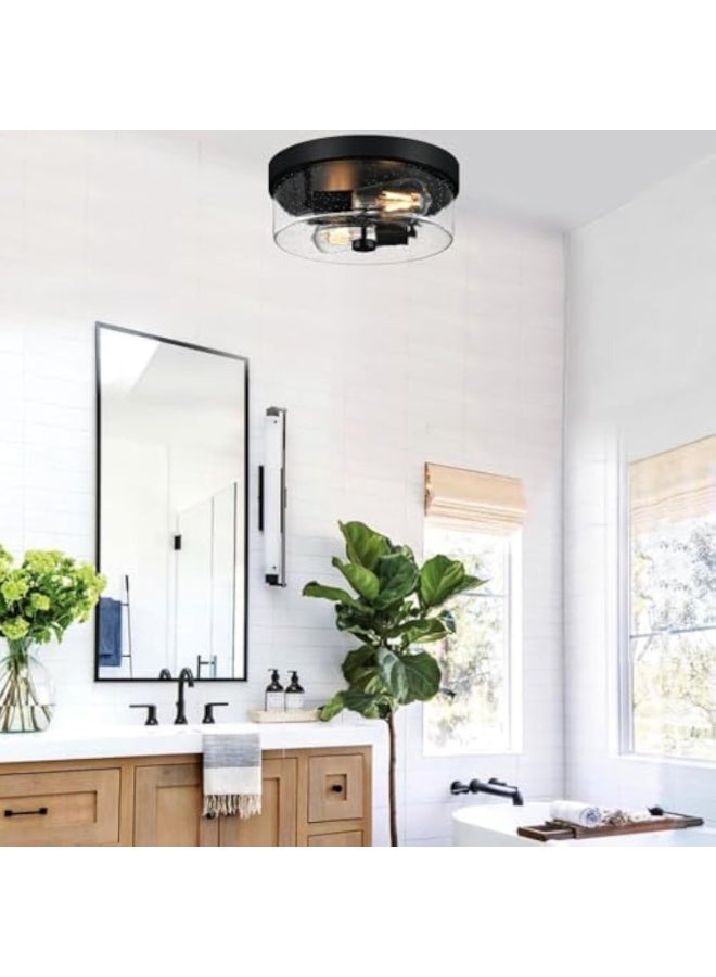Arabest Black Flush Mount Ceiling Light Fixtures, 2-Light Ceiling Mount for Farmhouse with Seeded Glass Lampshade, Industrial Flush Mount Light Fixture Farmhouse for Hallway, Kitchen, Entryway and Foyer - Image 5