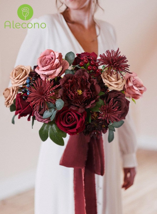 Alecono Artificial Flowers, Burgundy Silk Fake Flowers for DIY Wedding Bridal Bouquets, Red Cake Flowers for Wedding Table Centerpieces Birthday Party Home Decorations - Image 5
