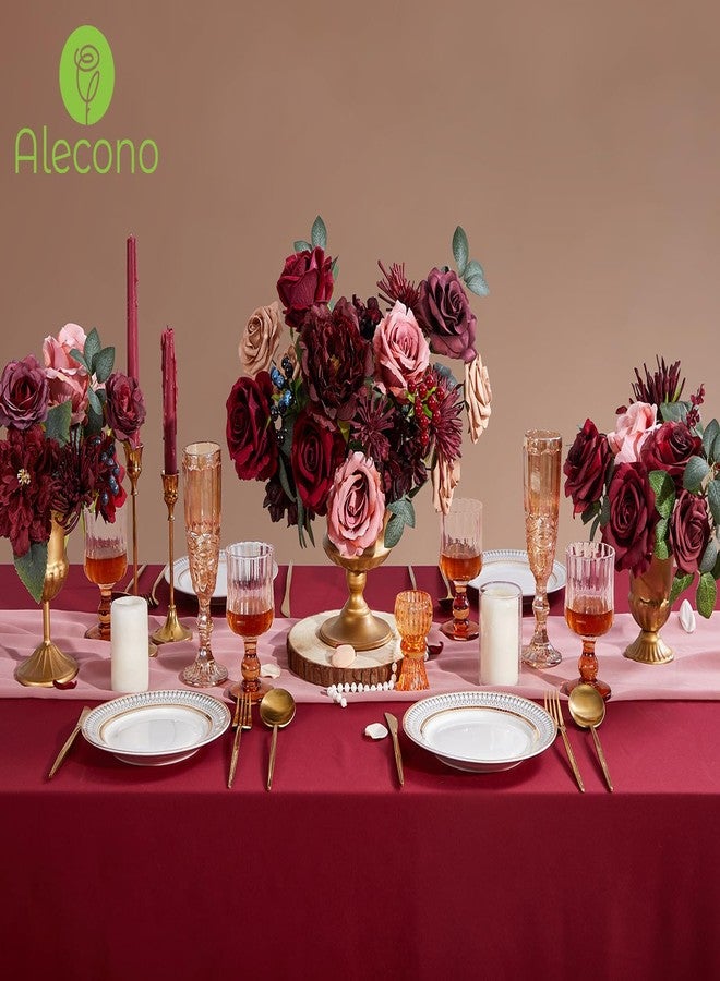 Alecono Artificial Flowers, Burgundy Silk Fake Flowers for DIY Wedding Bridal Bouquets, Red Cake Flowers for Wedding Table Centerpieces Birthday Party Home Decorations - Image 3