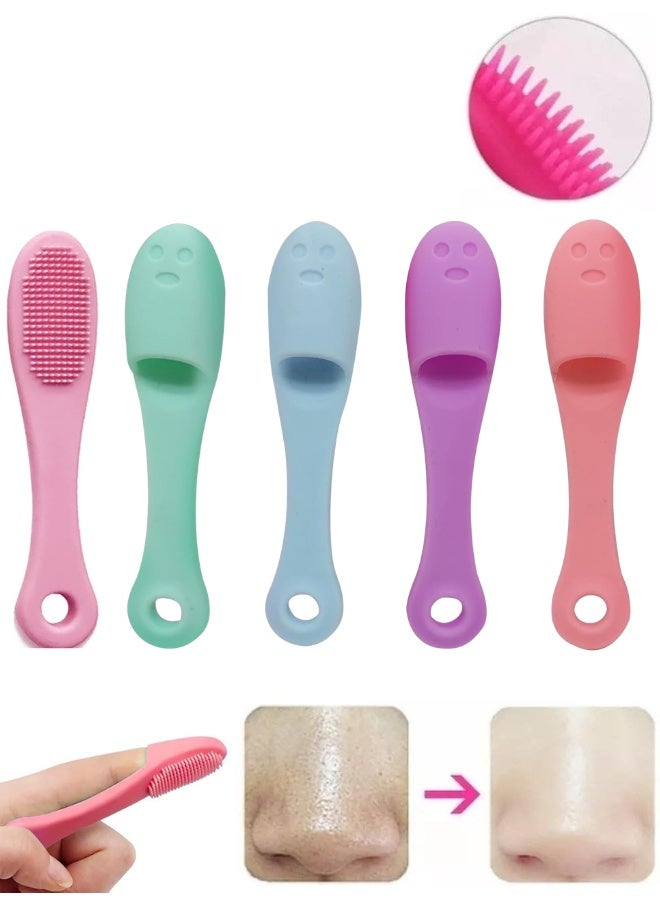 فرشاة الإصبع السيليكونية لتنظيف الأنف والوجه من الرؤوس السوداء والبيضاء - 5 قطع ملونة لتقشير البشرة وتدليك الوجه وتنظيف المسام العميقة - أداة تجميل ناعمة وفعالة للعناية اليومية بالوجه ومكافحة البثور - Image 1