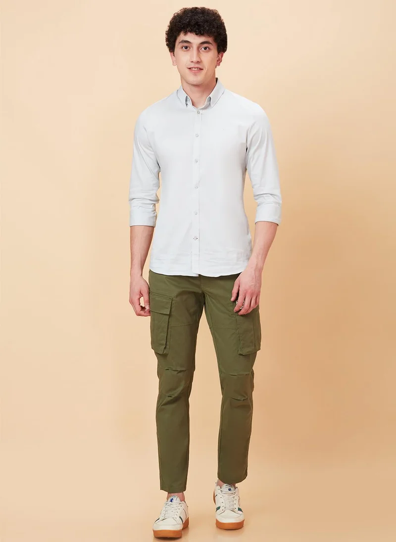 Being Human OLIVE Men Mid-Rise Plain Cotton Slim Fit Cargos Trouser for Men | Best Price UAE