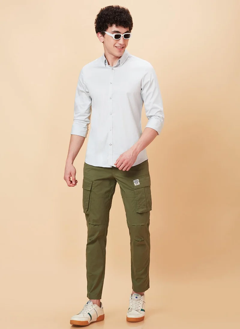 Being Human OLIVE Men Mid-Rise Plain Cotton Slim Fit Cargos Trouser for Men | Best Price UAE