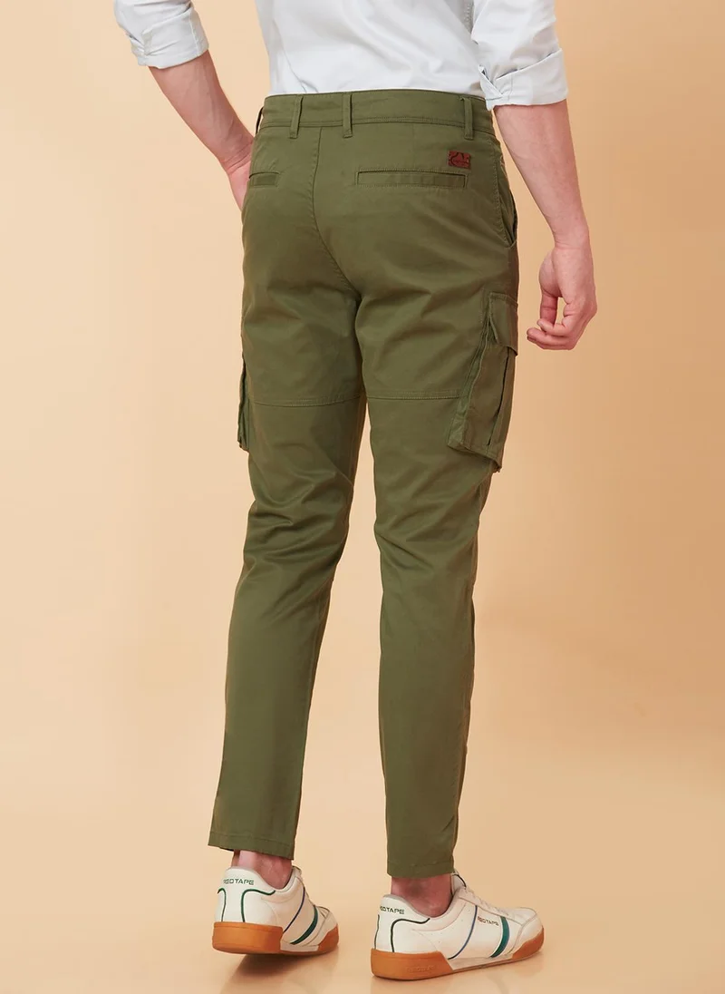 Being Human OLIVE Men Mid-Rise Plain Cotton Slim Fit Cargos Trouser for Men | Best Price UAE