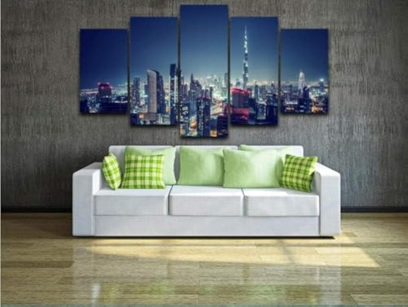 ARS Graphics ARS® Dubai City Night Scene Canvas Wall Art – 5 Piece Skyline Poster Set - Image 2